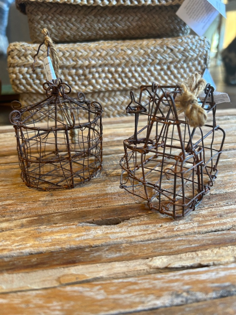 Set of two rusty wire ornaments